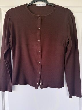Virgo Brown Button-Front Lightweight Cardigan